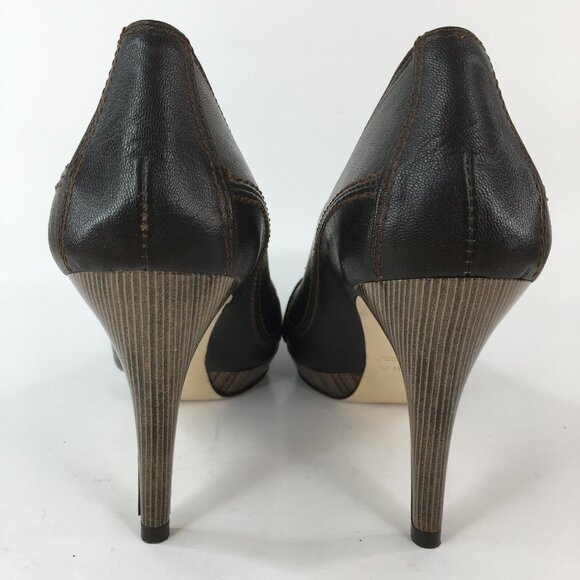 Zara Brown Leather Peep Toe Front Buckle Heels Size 41 - Picture 8 of 16